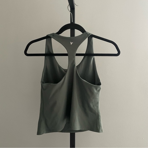 Old Navy Powersoft Racerback Crop Tank Top Built in Bra Olive Green Size Small - Picture 2 of 3
